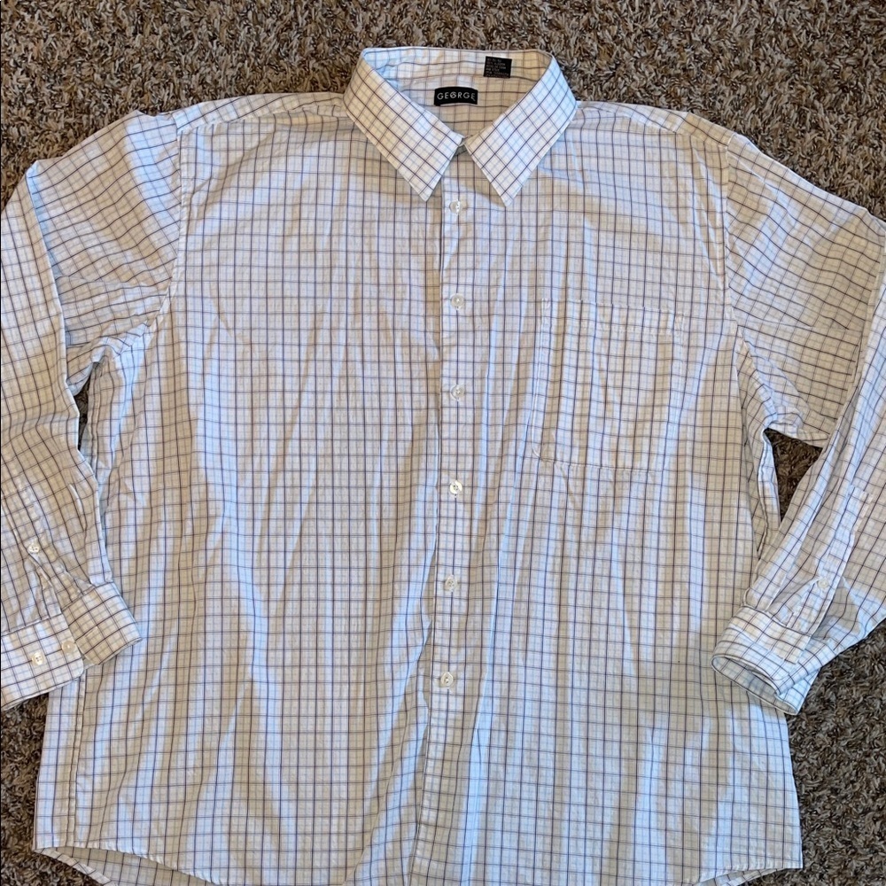 George Men's White and Blue Plaid Shirt